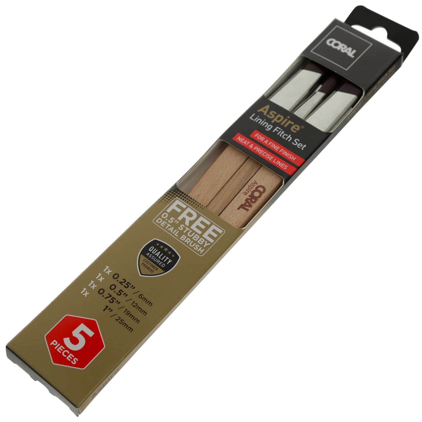 Coral Aspire Slant Lining Fitch Paint Brush Set 5 Piece